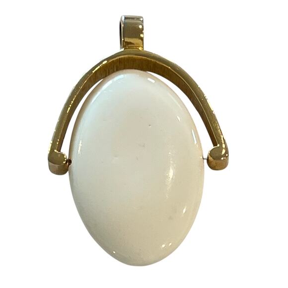 Vintage Acrylic White Oval Pendant Gold Tone Hardware 3 inch length - Picture 1 of 5